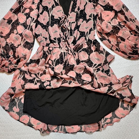 NWOT TED BAKER Priana Ruffle Sleeve Floral Romantic Mini Dress Pink Black Size 2 - Picture 7 of 15